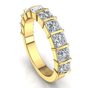 Demi-alliance 10 diamants naturels princesses 2.00 carat or jaune Lucia